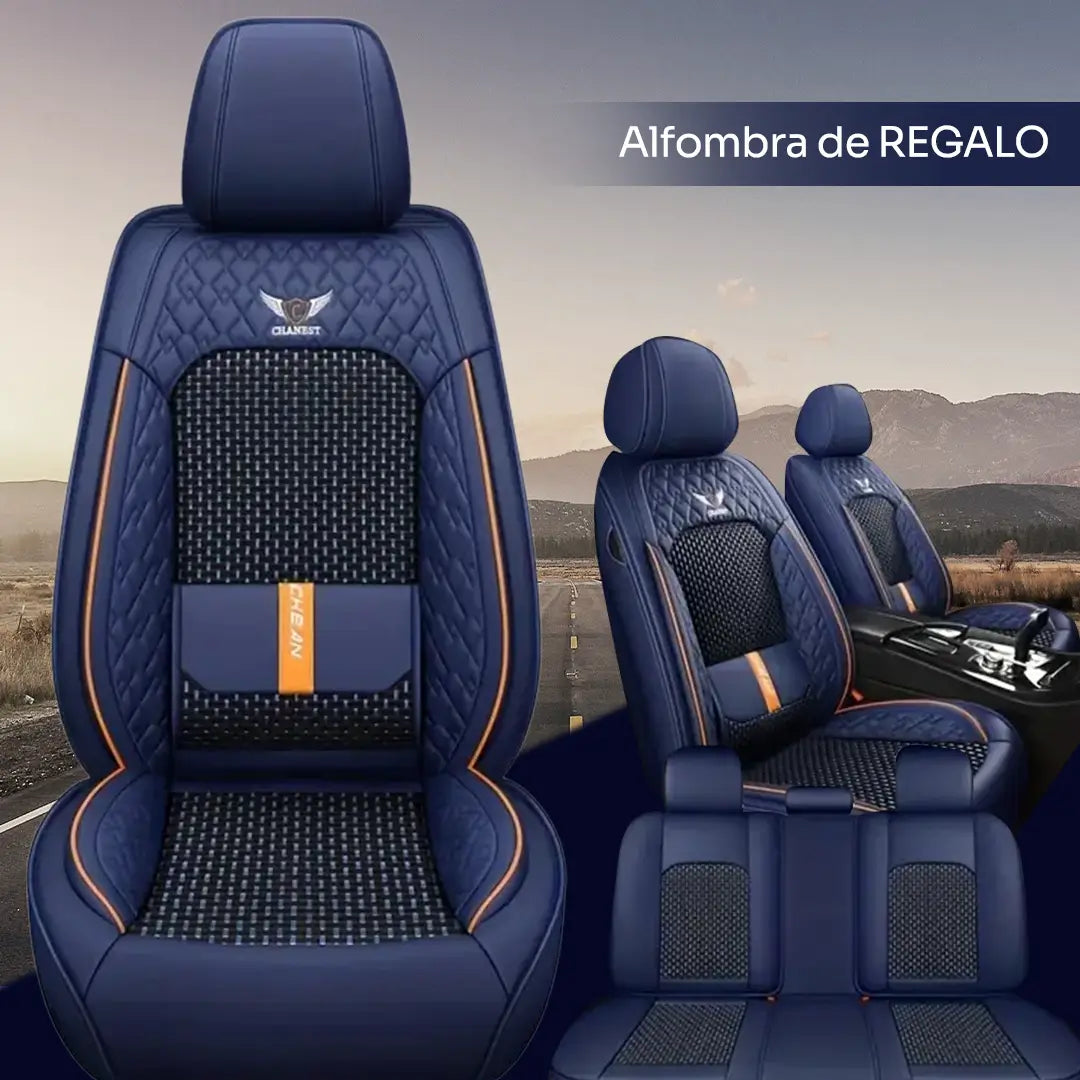 Funda Completa para Asientos de Auto en Cuero Legítimo + Juego Completo de Alfombras